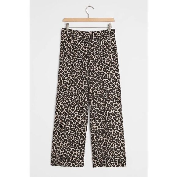 NEW Anthropologie Kate Leopard Jacquard Trousers Cropped Wide Leg Pants Size 6 - Picture 3 of 3
